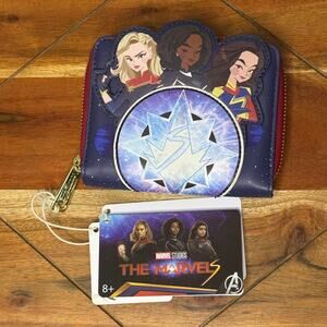 NWT Loungefly Marvel The‎ Marvels Group Zip Around Wallet Navy Unisex